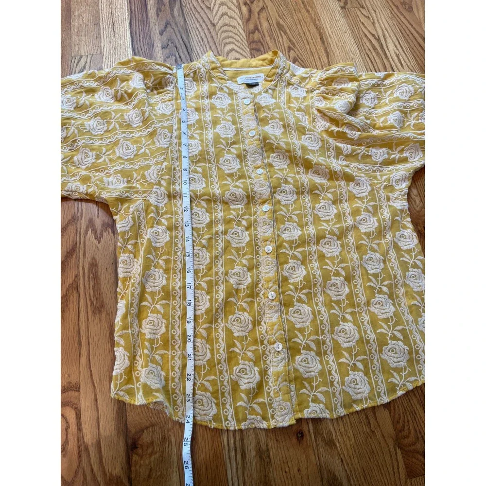 Pilcro Anthropologie Yellow Floral Embroidered Puff Sleeve Blouse OB1098747 S b6